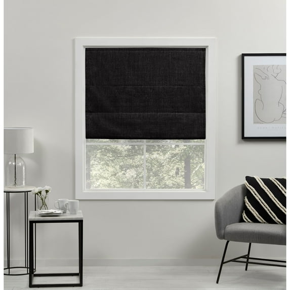 Exclusive Home Acadia 100% Blackout Roman Shade, 31"x64", Black