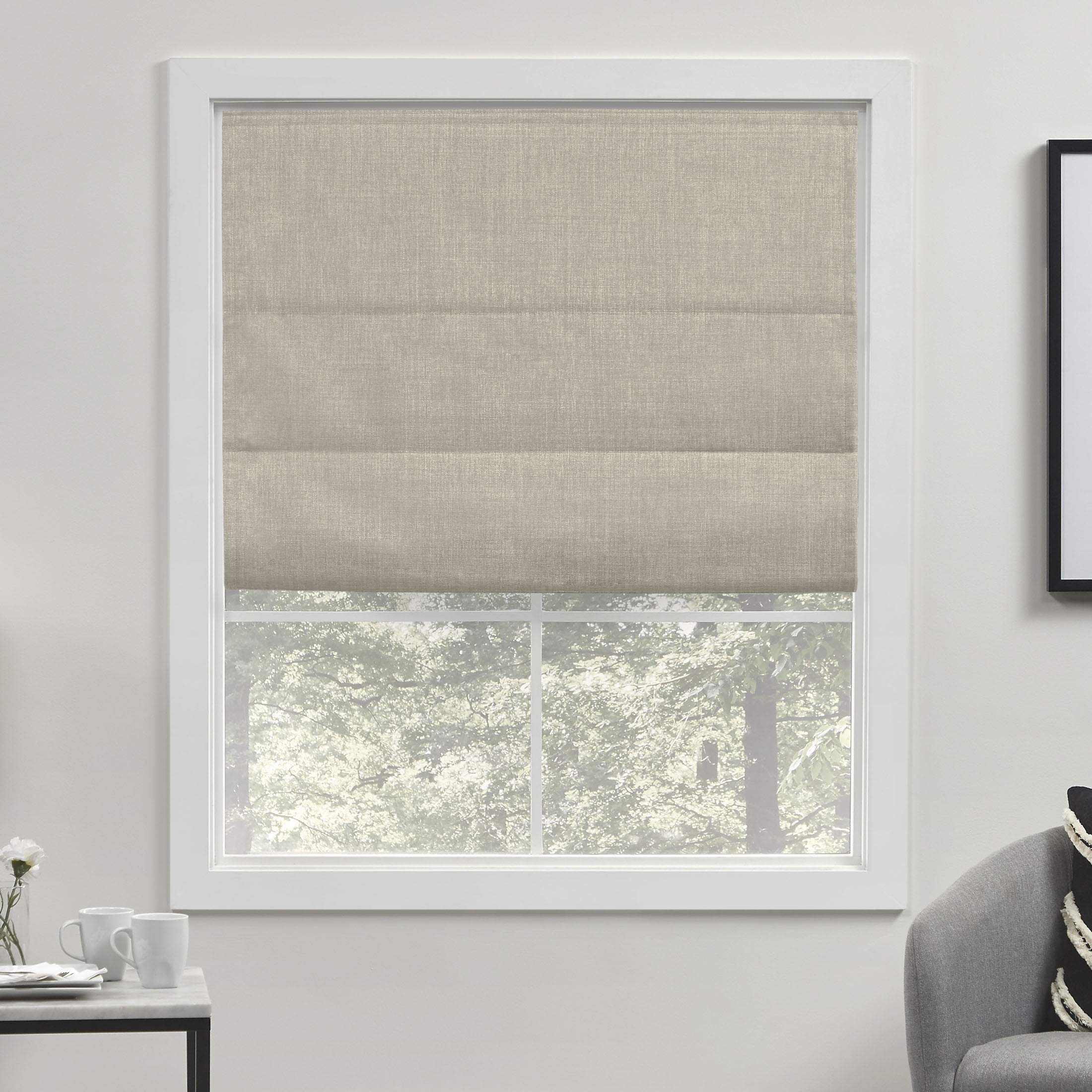 Acadia Red Cordless Blackout Roman Shade with Linen Look Fabric