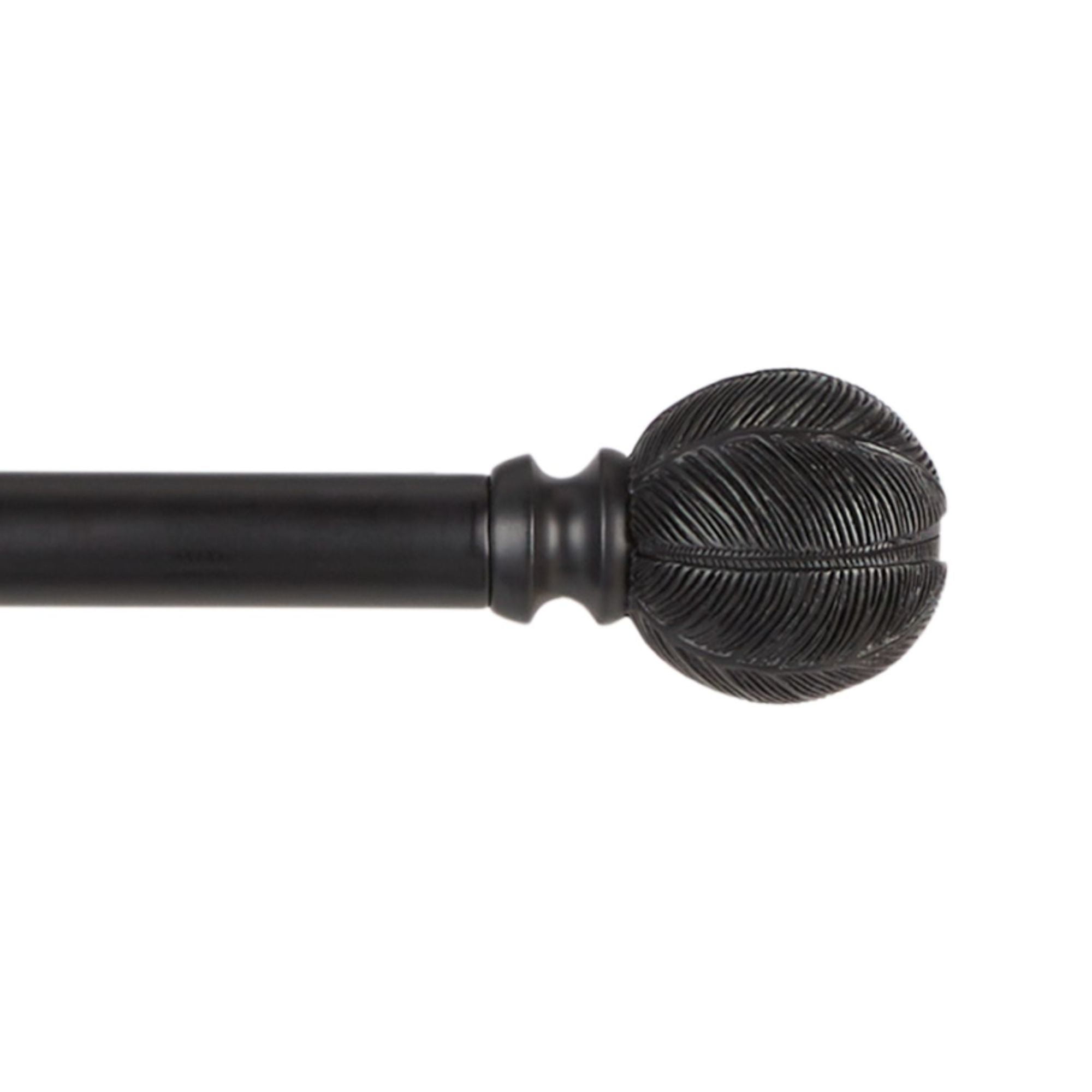 Matte Black Adjustable Iron Curtain Rod with Carved Leaf Finials