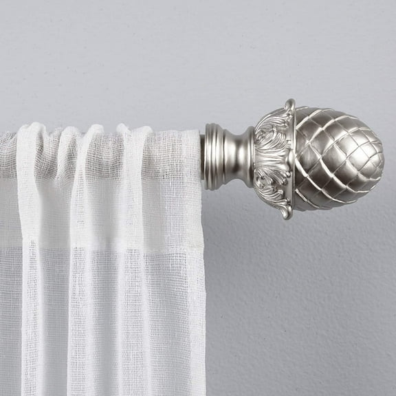 Exclusive Home Acorn 1" Curtain Rod and Coordinating Finial Set, Matte Silver, Adjustable 36"-72"