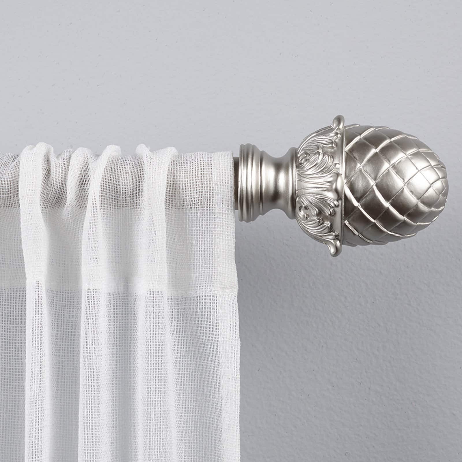 Exclusive Home Acorn 1" Curtain Rod and Coordinating Finial Set, Matte Silver, Adjustable 66"-120"