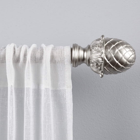 Exclusive Home Acorn 1" Curtain Rod and Coordinating Finial Set, Matte Silver, Adjustable 66"-120"