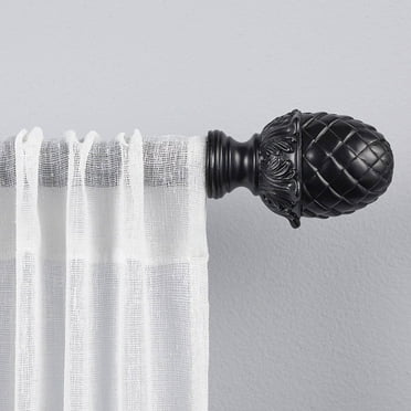 Exclusive Home Acorn 1" Curtain Rod and Finial Set, Matte Black, Adjustable 36"-72"