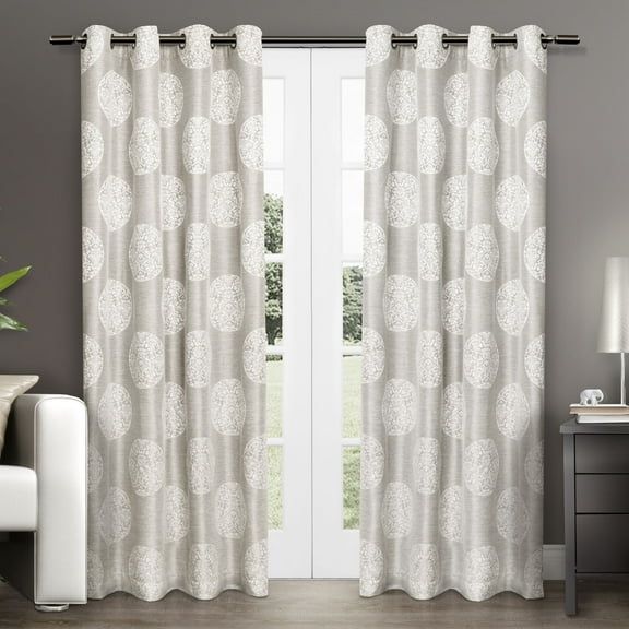 Exclusive Home Akola Medallion Linen Jacquard Grommet Top Curtain Panel Pair, 54"x108", Dove Grey