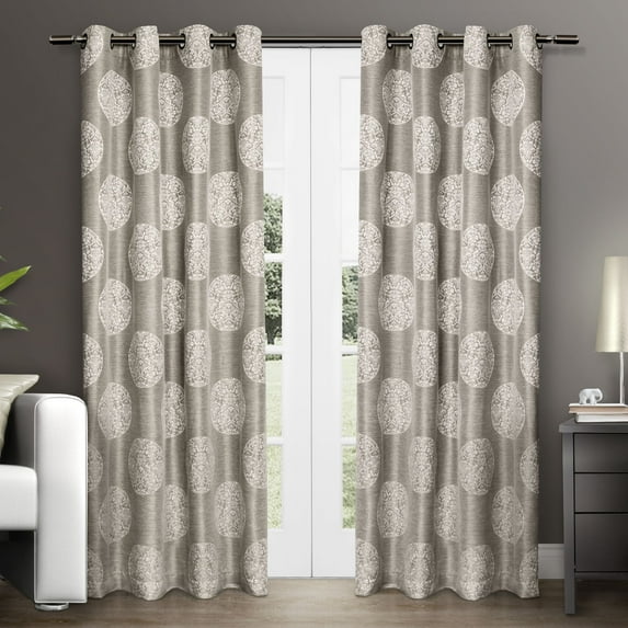 Exclusive Home Akola Medallion Linen Jacquard Grommet Top Curtain Panel Pair, 54"x108", Natural