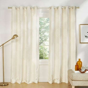 Exclusive Home Akola Medallion Linen Jacquard Grommet Top Curtain Panel Pair, 54"x84", Ivory