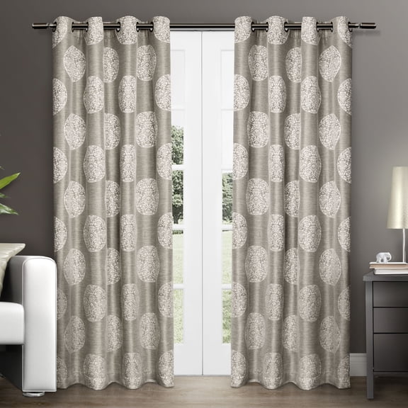 Exclusive Home Akola Medallion Linen Jacquard Grommet Top Curtain Panel Pair, 54"x96", Natural