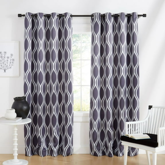 Exclusive Home Alfie Room Darkening Blackout Grommet Top Curtain Panel Pair, 52"x96", Black Pearl, Set of 2