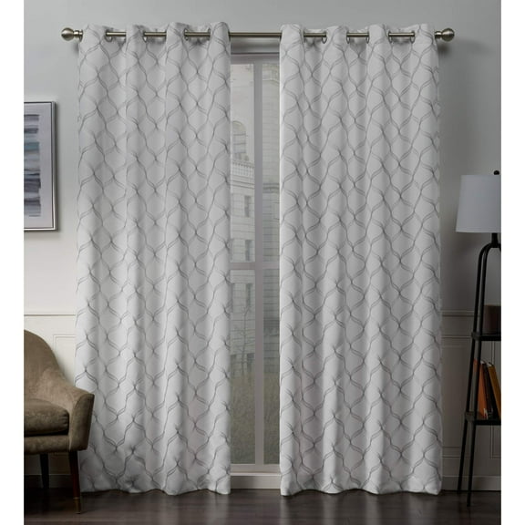 Exclusive Home Amelia Embroidered Woven Room Darkening Blackout Grommet Top Curtain Panel Pair, 52"x84", Winter