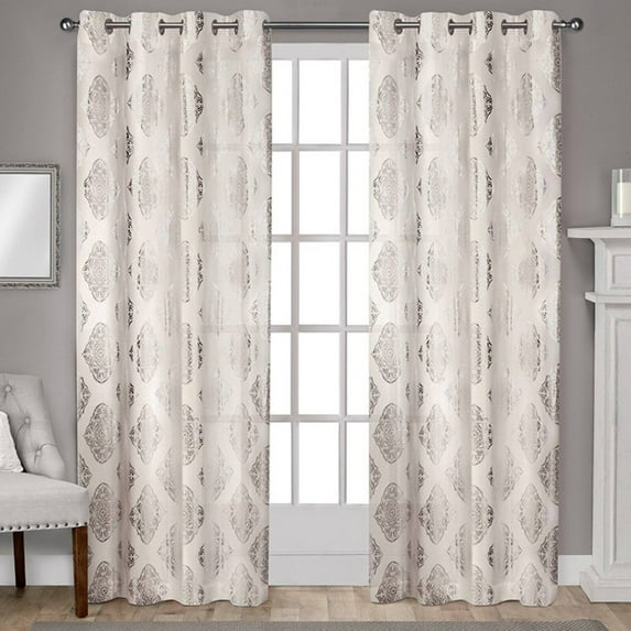 Exclusive Home Augustus Metallic Light Filtering Grommet Top Curtain Panel Pair, 54"x96", Off-White