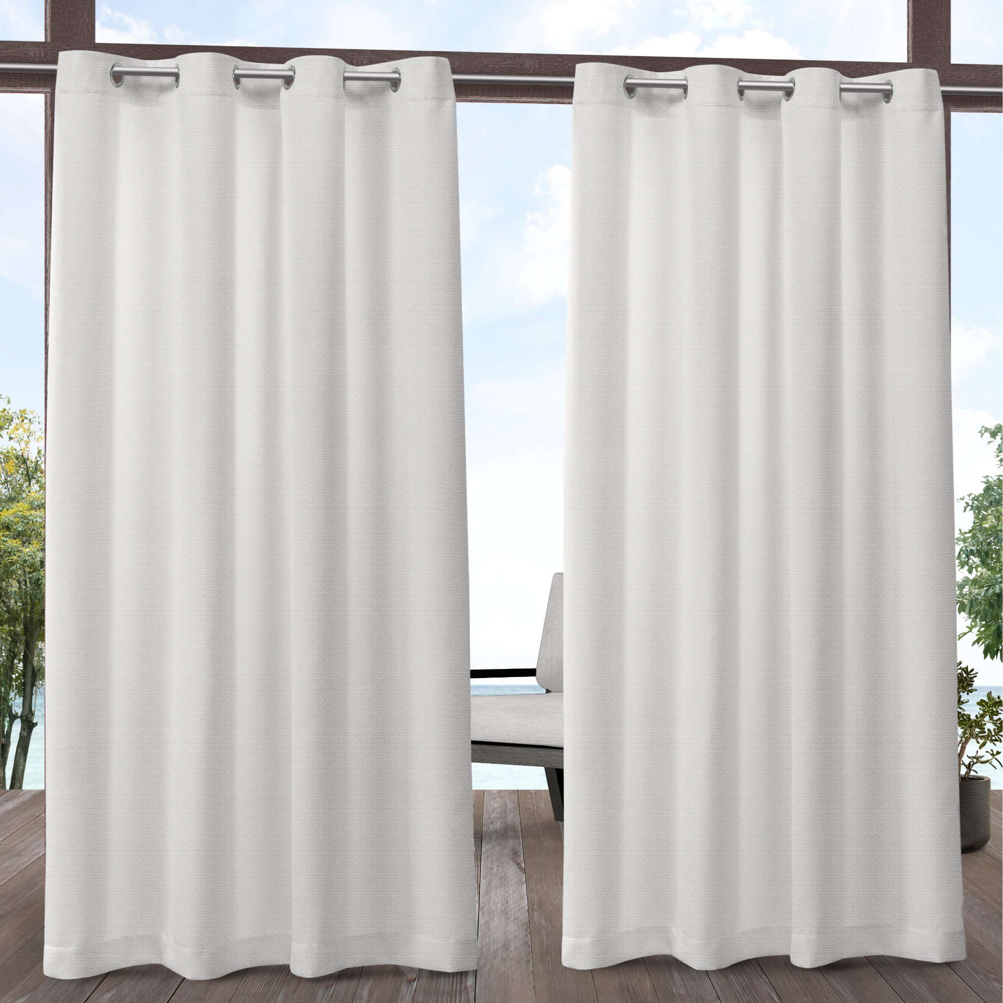 Exclusive Home Aztec Indoor/Outdoor Grommet Top Curtain Panel Pair, 54"x84", White - image 1 of 6