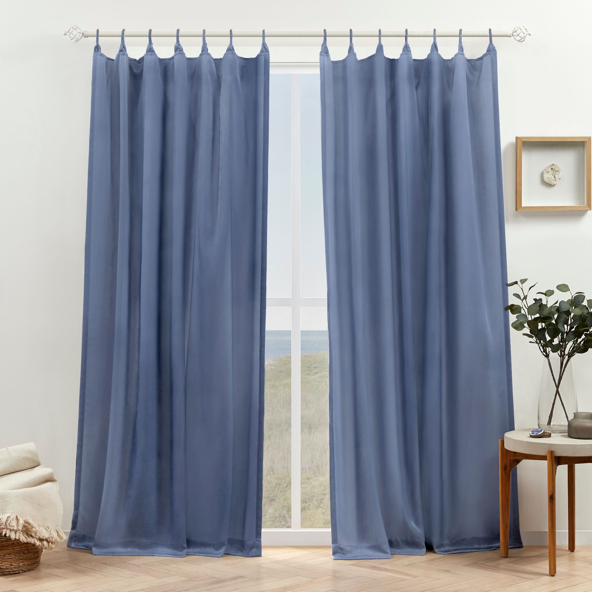 Exclusive Home Bari Light Filtering Spiral Loop Tab Top Curtain Panels, 54"x84", Slate Blue, Set of 2