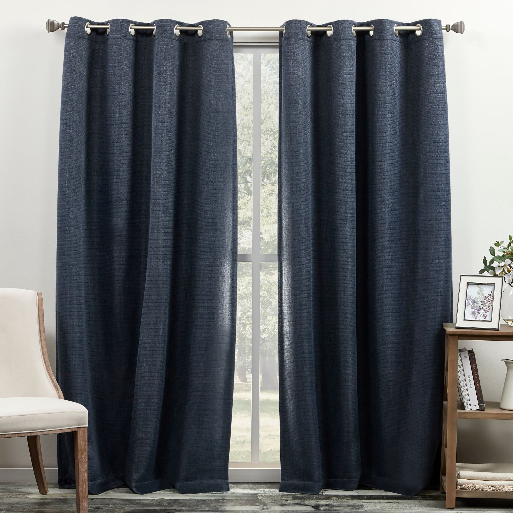 Exclusive Home Bastian Room Darkening Blackout Grommet Top Curtain Panels, 52"x84", Indigo, Set of 2