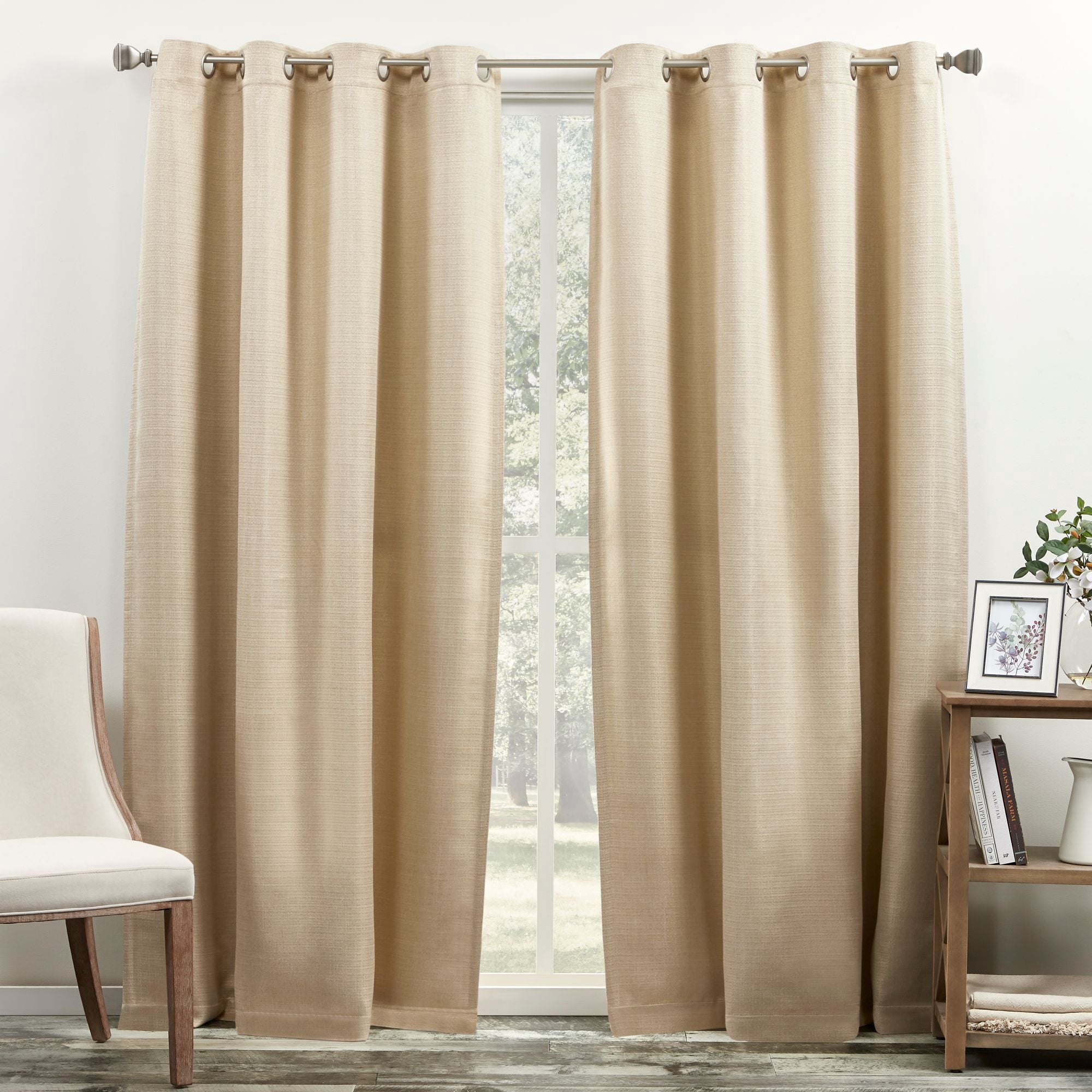 Exclusive Home Bastian Room Darkening Blackout Grommet Top Curtain Panels, 52"x84", Linen, Set of 2