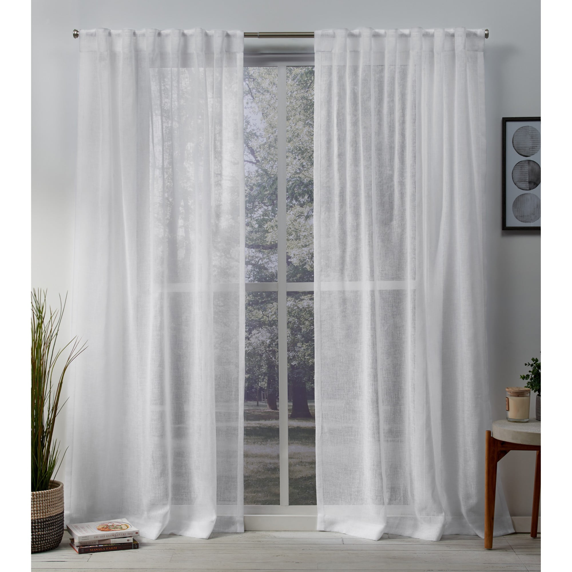 Exclusive Home Belgian Sheer Hidden Tab Top Curtain Panel Pair, 50"x108", Winter White