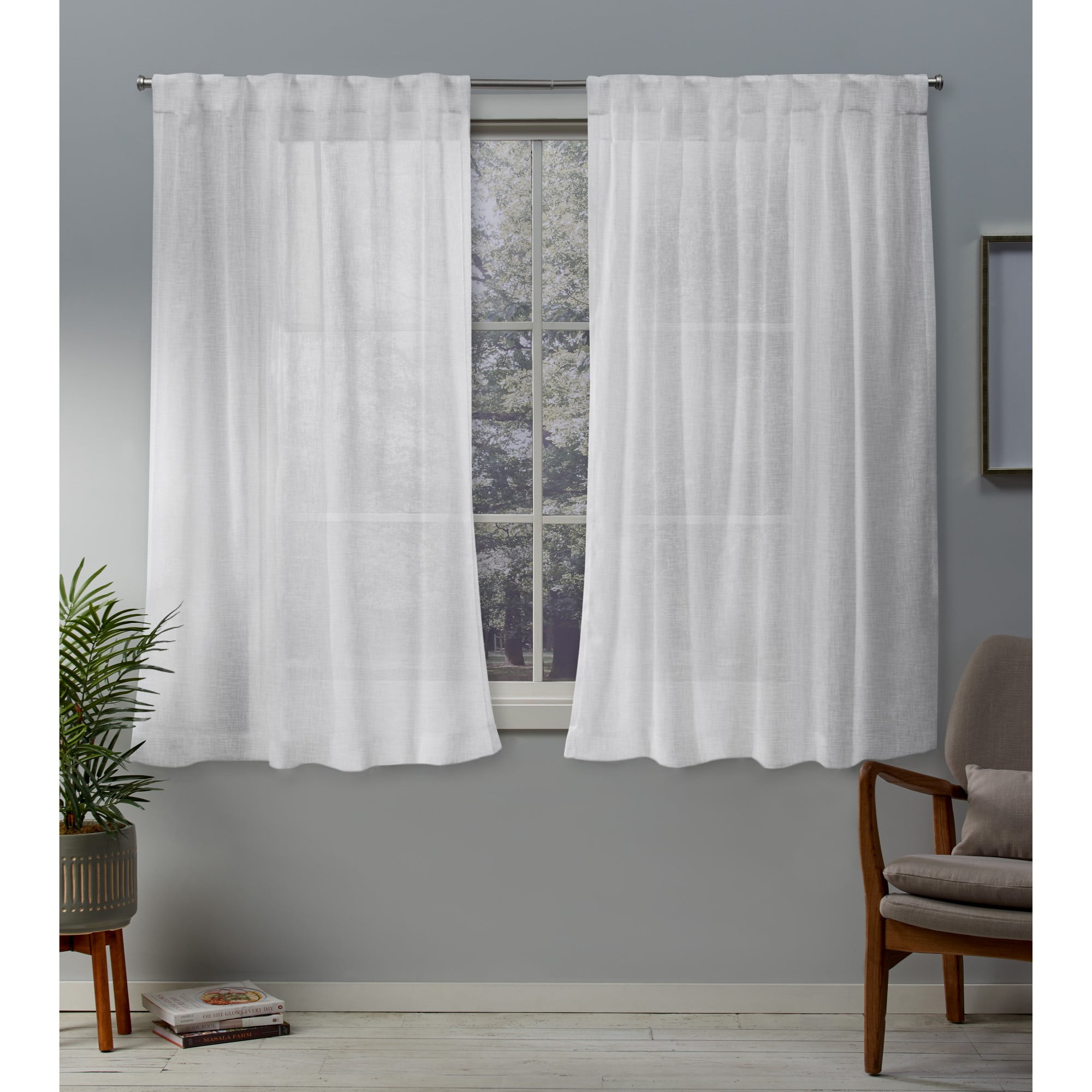 Set of 2 (63"x50") Belgian Sheer Hidden Tab Top Curtain Panel White - Exclusive Home: Mid-Century Modern, OEKO-TEX Certified
