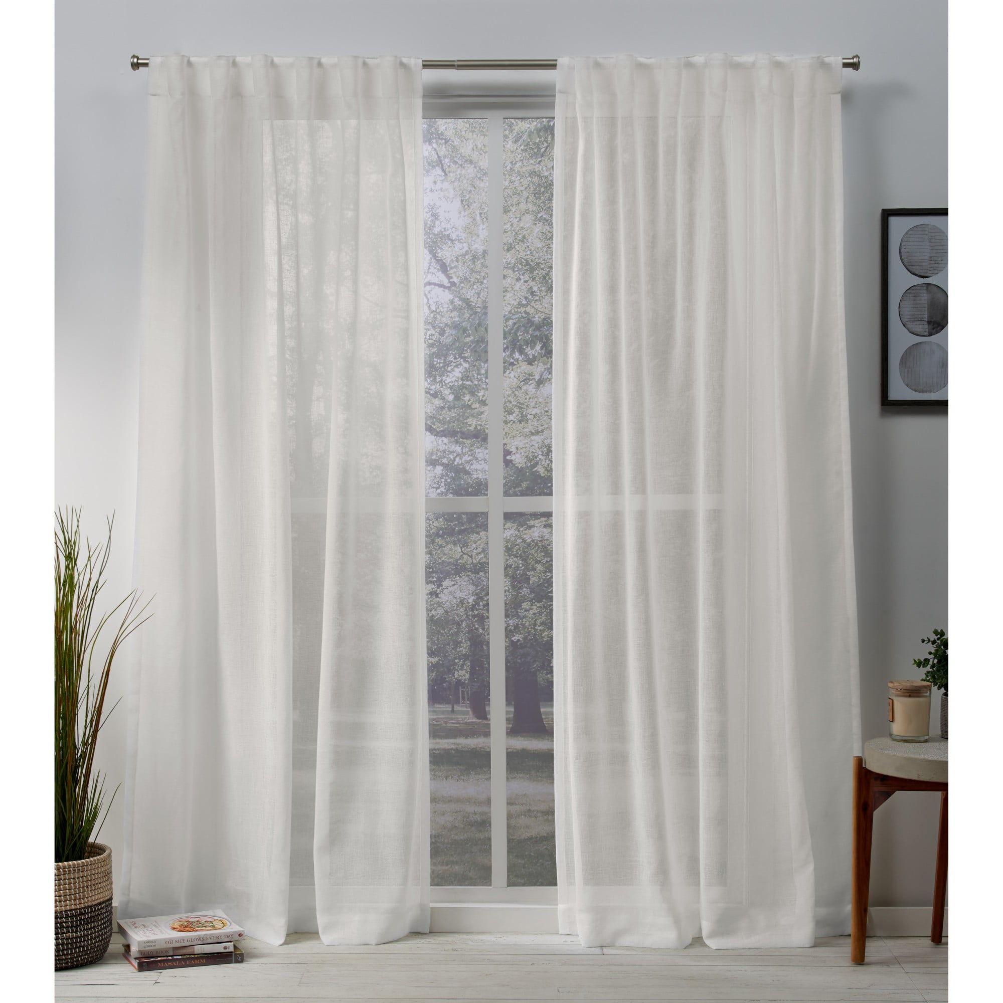 Ivory Belgian Sheer Linen Tab Top Curtain Panels, 84" x 50"