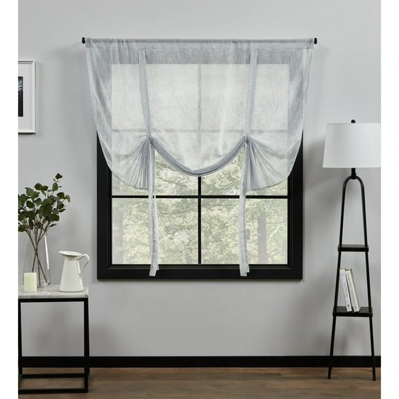Exclusive Home Belgian Sheer Rod Pocket Tie Up Shade, 54"x63", Blue