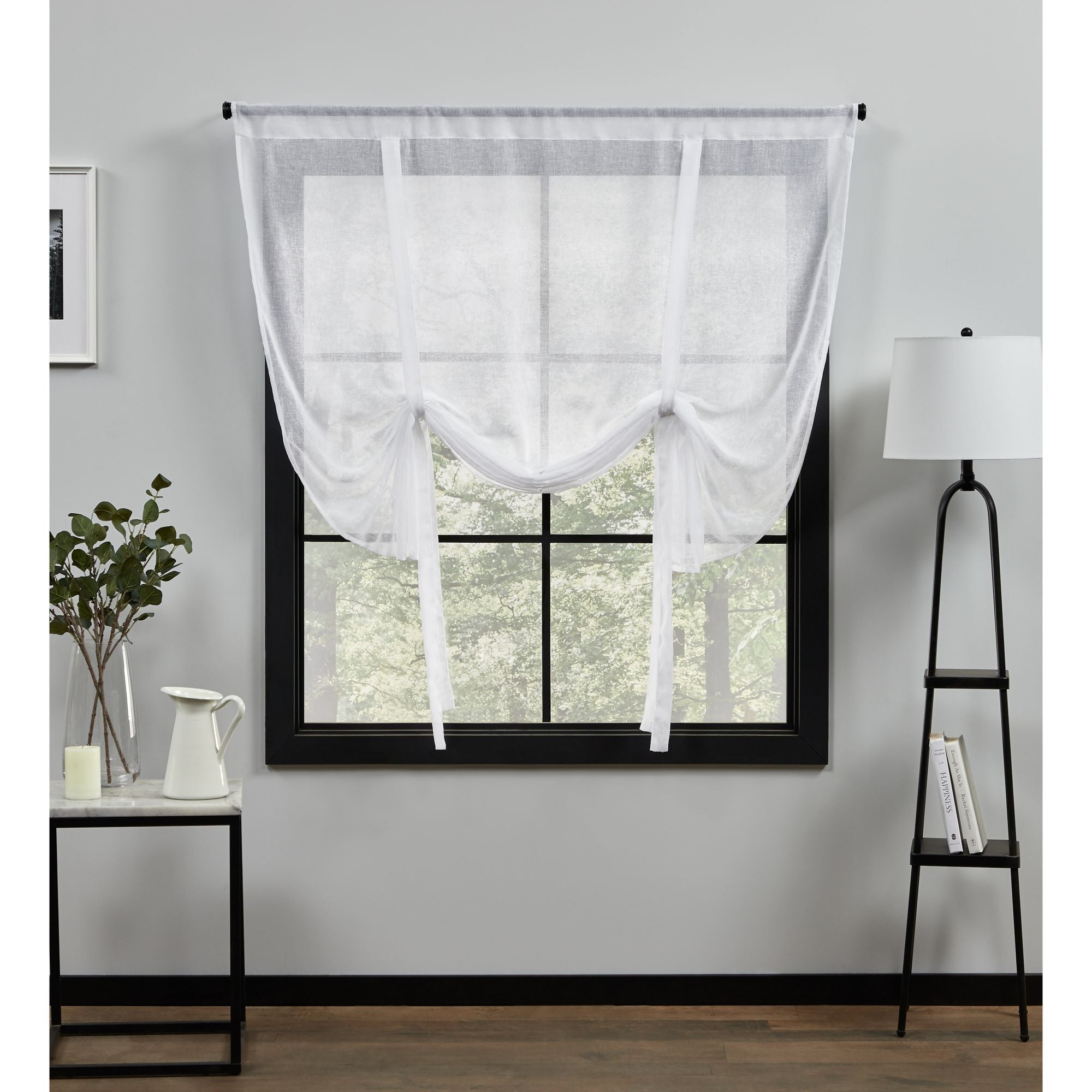 White Sheer Linen-Like Rod Pocket Tie Up Shade Panel