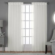 Exclusive Home Belgian Textured Linen Look Sheer Pinch Pleat/Hidden Tab Top Curtain Panel Pair, 84" Length, Snowflake