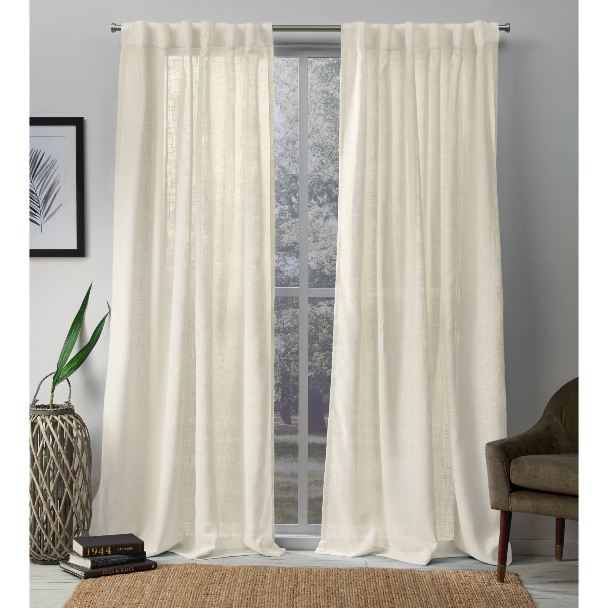 Bella Sheer White Linen Look Curtain Panels, 54" x 96", Set of 2