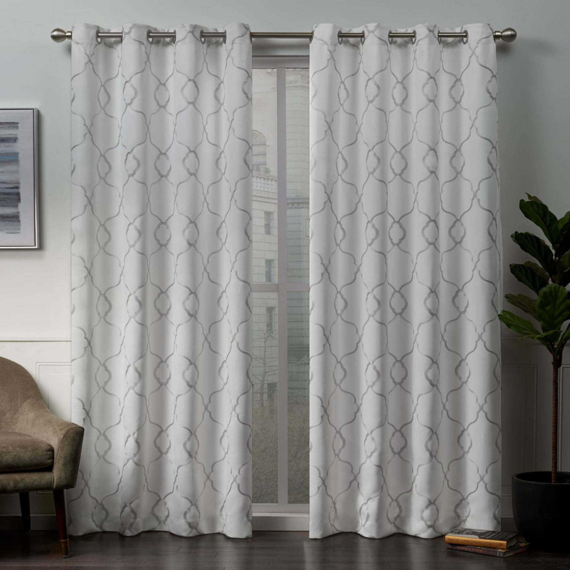 Exclusive Home Belmont Embroidered Room Darkening Blackout Grommet Top Curtain Panel Pair, 52"x108", Winter