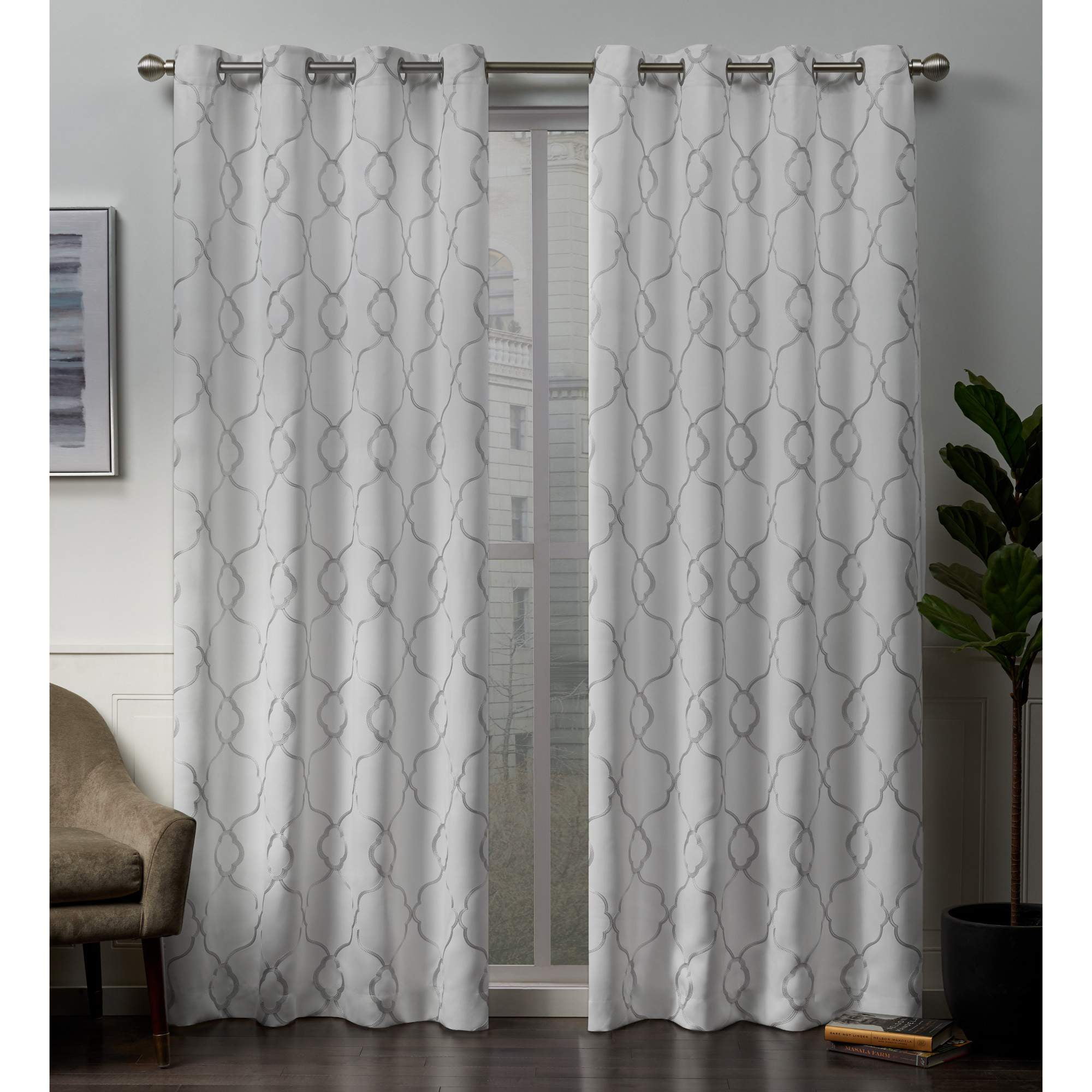 Exclusive Home Belmont Embroidered Room Darkening Blackout Grommet Top Curtain Panel Pair, 52"x84", Winter