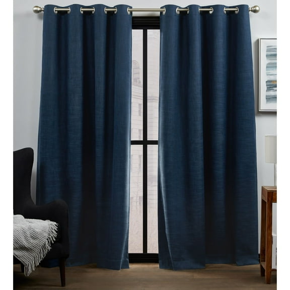 Exclusive Home Bensen 100% Blackout Grommet Top Curtain Panel Pair, 52"x84", Indigo, Set of 2