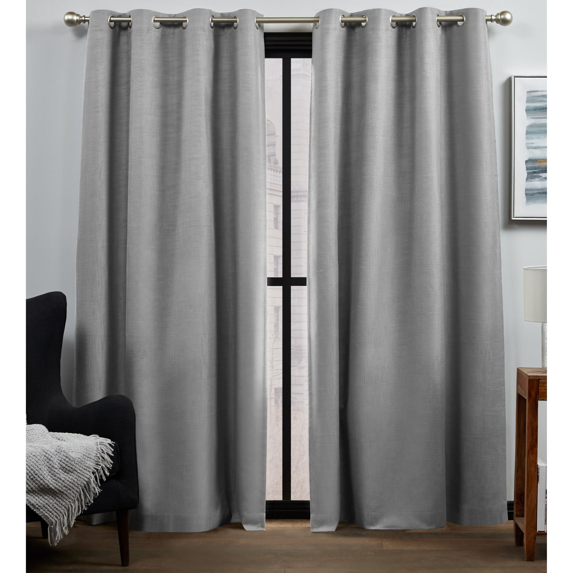 Exclusive Home Bensen 100% Blackout Grommet Top Curtain Panel Pair, 52"x96", Grey, Set of 2