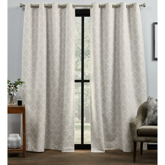 Exclusive Home Bensen Trellis 100% Blackout Grommet Top Curtain Panel Pair, 52"x84", Natural Ivory, Set of 2