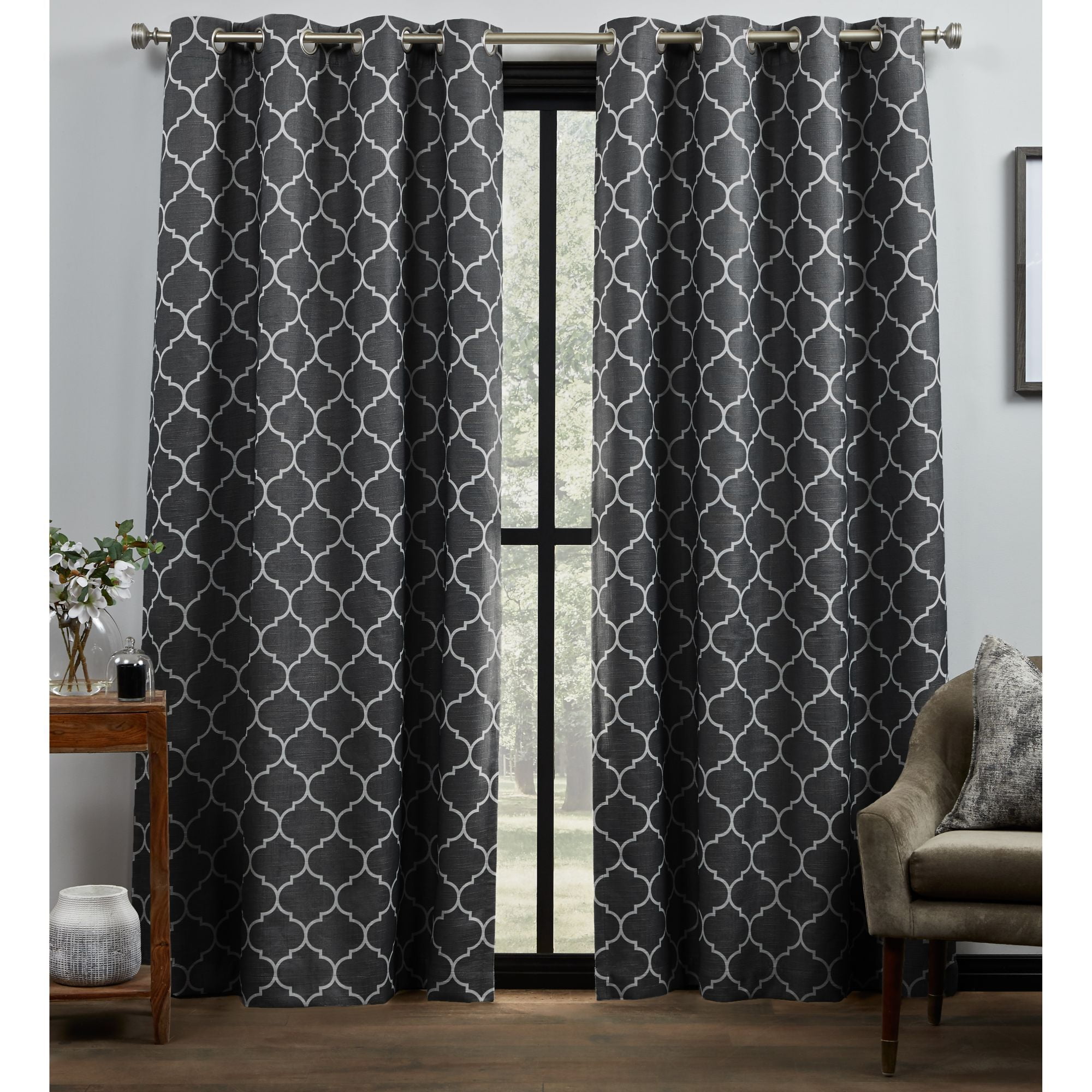 Noir Trellis Pattern Blackout Polyester Extra Long Drapes