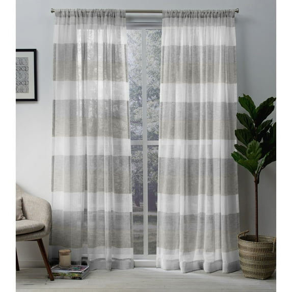 Exclusive Home Bern Stripe Light Filtering Semi-Sheer Rod Pocket Curtain Panel Pair, 54"x108", Dove Grey