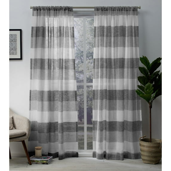 Exclusive Home Bern Stripe Light Filtering Semi-Sheer Rod Pocket Curtain Panel Pair, 54"x96", Ash Grey