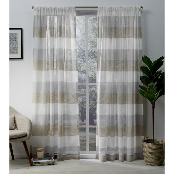 Exclusive Home Bern Stripe Light Filtering Semi-Sheer Rod Pocket Curtain Panel Pair, 54"x96", Cafe