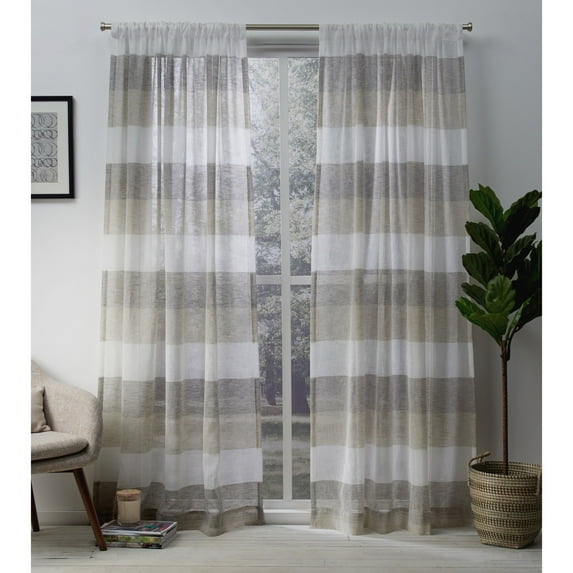Exclusive Home Bern Stripe Light Filtering Semi-Sheer Rod Pocket Curtain Panel Pair, 54"x96", Natural