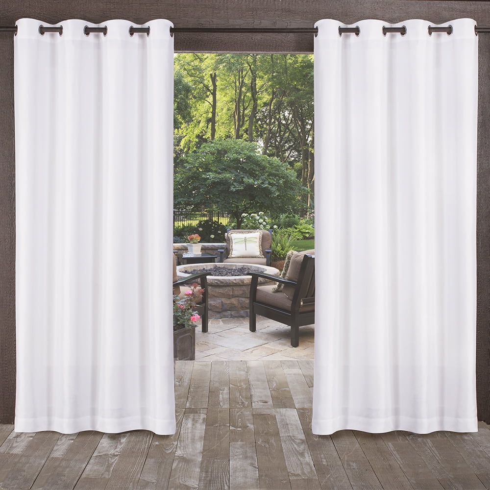 Exclusive Home Biscayne Indoor/Outdoor Two Tone Textured Grommet Top Curtain Panel Pair, 54"x108", Winter White