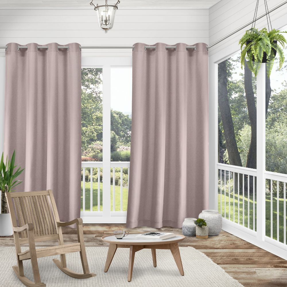 Exclusive Home Biscayne Indoor/Outdoor Two Tone Textured Grommet Top Curtain Panel Pair, 54"x120", Blush