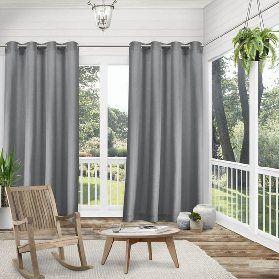 Exclusive Home Biscayne Indoor/Outdoor Two Tone Textured Grommet Top Curtain Panel Pair, 54"x120", Navy