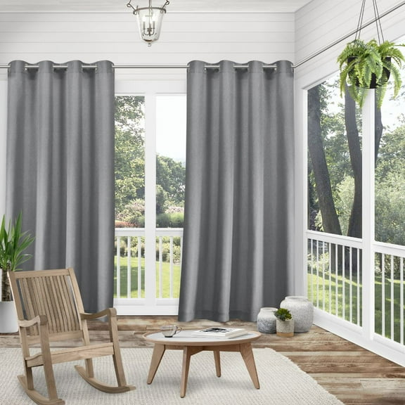 Exclusive Home Biscayne Indoor/Outdoor Two Tone Textured Grommet Top Curtain Panel Pair, 54"x120", Navy