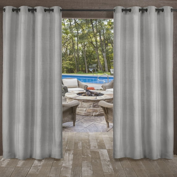 Exclusive Home Biscayne Indoor/Outdoor Two Tone Textured Grommet Top Curtain Panel Pair, 54"x84", Silver