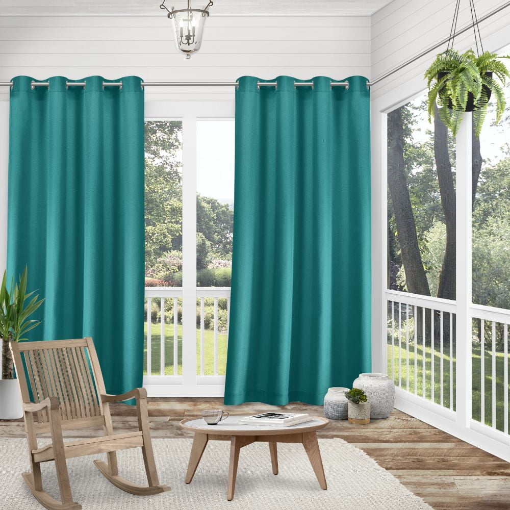 Exclusive Home Biscayne Indoor/Outdoor Two Tone Textured Grommet Top Curtain Panel Pair, 54"x96", Dark Teal