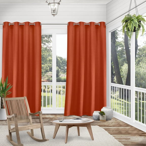 Exclusive Home Biscayne Indoor/Outdoor Two Tone Textured Grommet Top Curtain Panel Pair, 54"x96", Mecca Orange