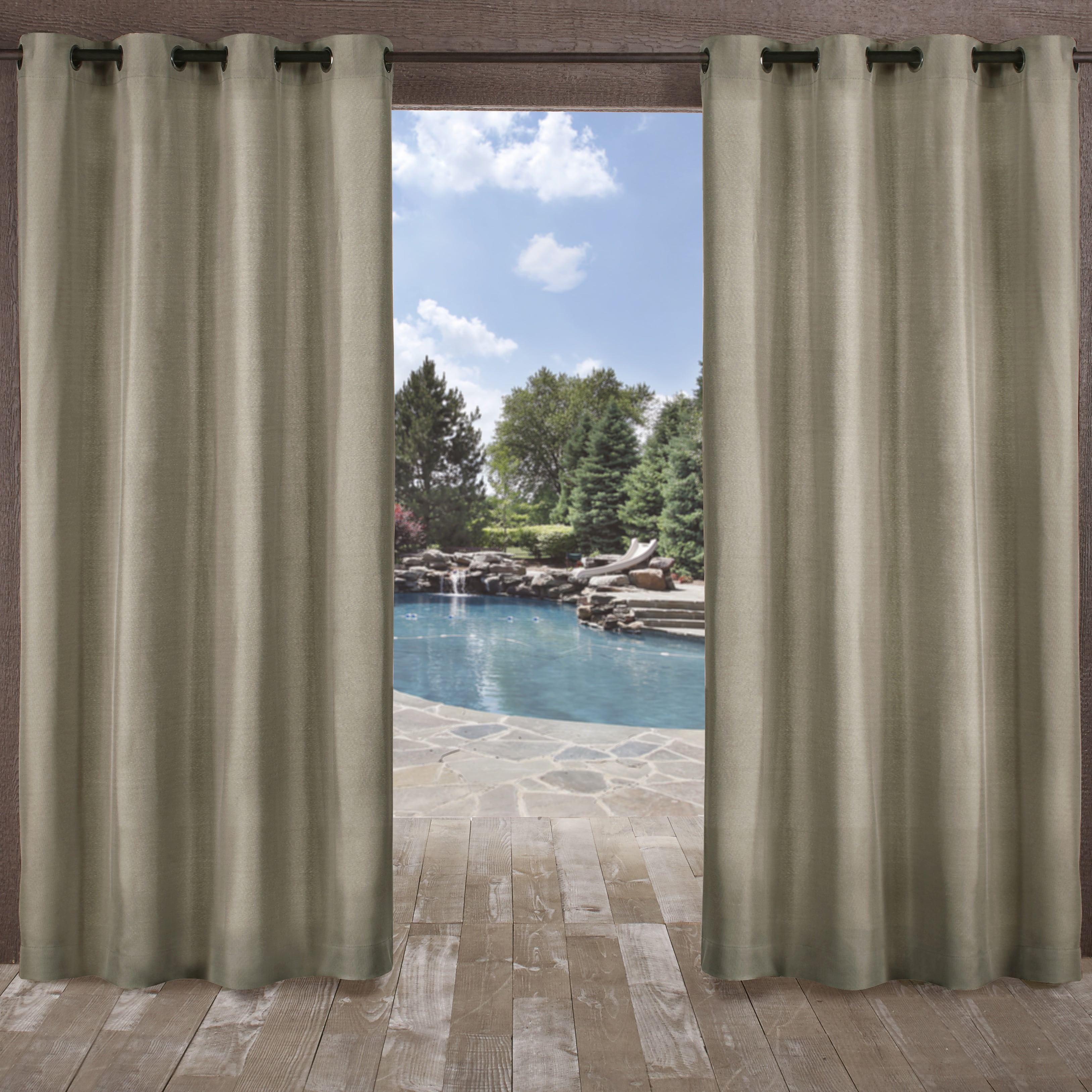 Exclusive Home Biscayne Indoor/Outdoor Two Tone Textured Grommet Top Curtain Panel Pair, 54"x96", Natural
