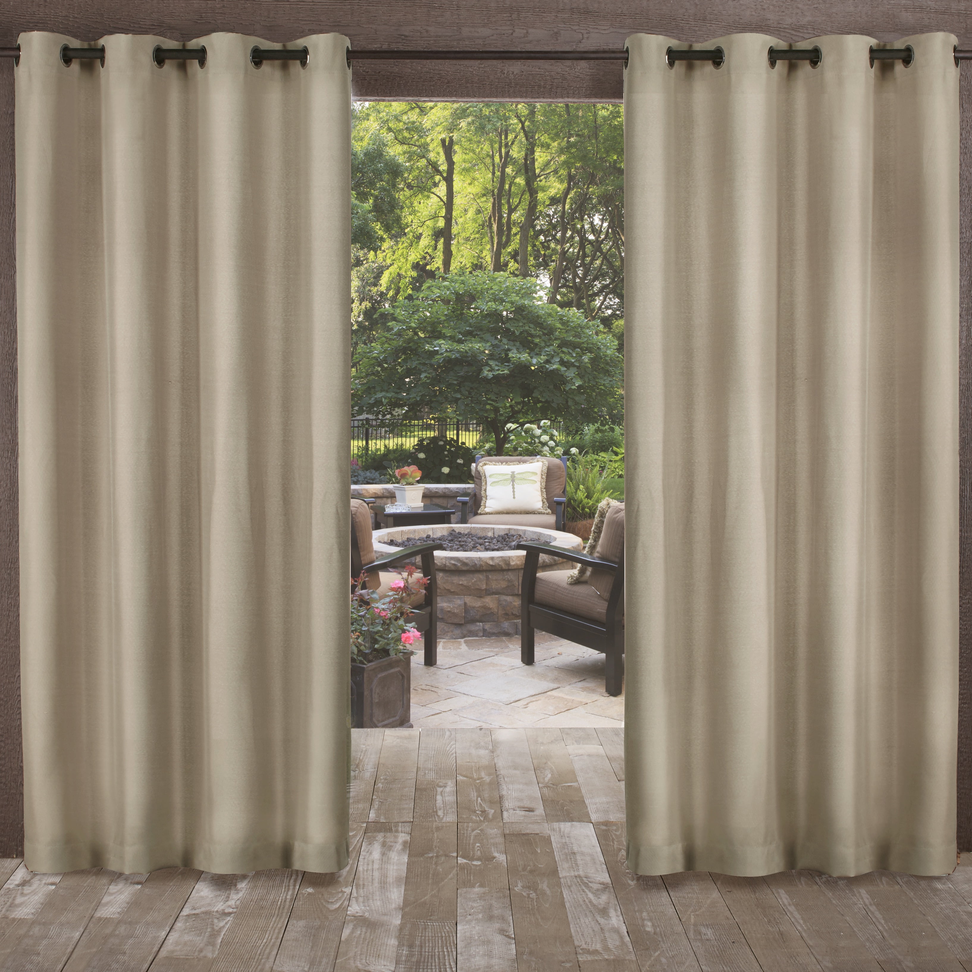 Exclusive Home Biscayne Indoor/Outdoor Two Tone Textured Grommet Top Curtain Panel Pair, 54"x96", Sand