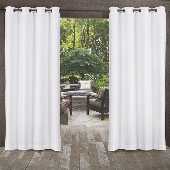 Exclusive Home Biscayne Indoor/Outdoor Two Tone Textured Grommet Top Curtain Panel Pair, 54"x96", Winter White