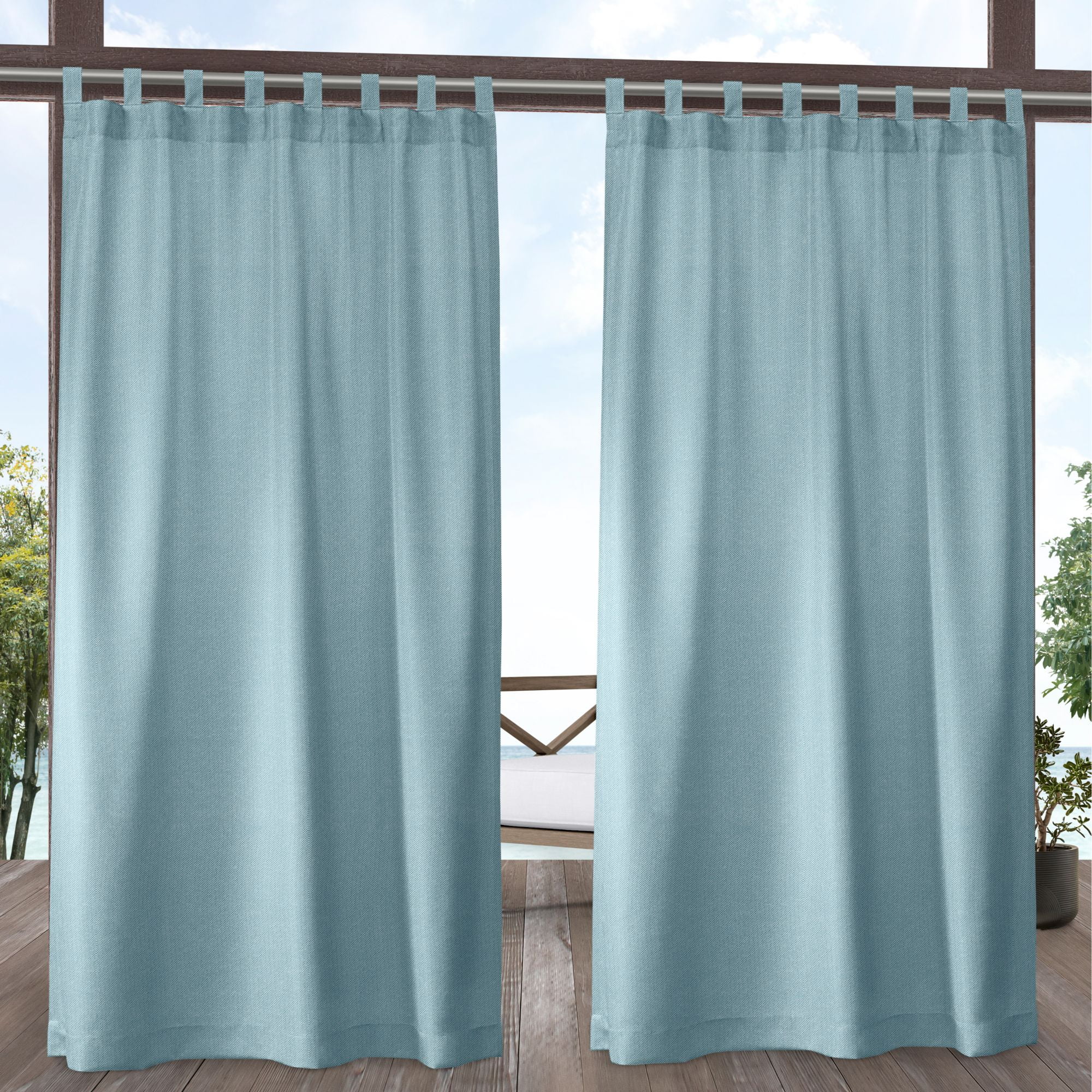Exclusive Home Biscayne Indoor/Outdoor Two Tone Textured Hook-and-Loop Tab Top Curtain Panel Pair, 54"x108", Pool Blue, Set of 2