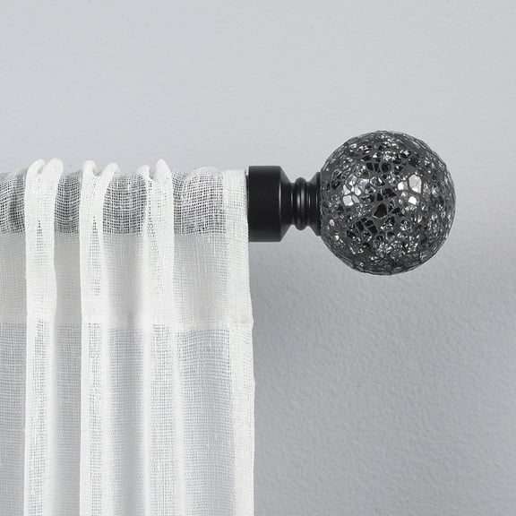 Exclusive Home Black Pearl Mosaic 1" Curtain Rod and Coordinating Finial Set, Matte Black, Adjustable 36"-72"