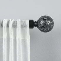Exclusive Home Black Pearl Mosaic 1" Curtain Rod and Coordinating Finial Set, Matte Black, Adjustable 36"-72"