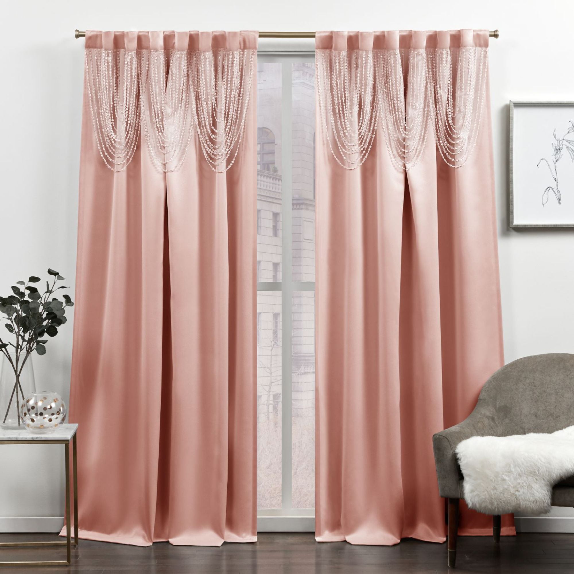 Exclusive Home Bliss Room Darkening Room Blackout HIdden Tab Top Curtain Panels, 54"x84", Blush, Set of 2