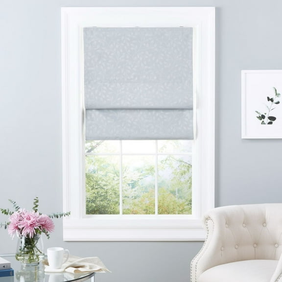 Exclusive Home Bolan Botanical Total Blackout Roman Shade, 27"x 64", Silver
